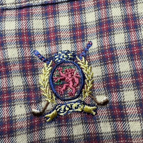 Vintage Tommy Hilfiger Golf Brown Plaid Mens M Button Up Shirt 2000 Preppy - Picture 2 of 8